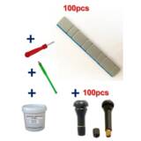 Kit 100 Plombs Masses d’Equilibrage Adhésives 4x5g+4x10g + 100 Valves TR413-414 + Tire Valve + Démonte Obus + Graisse Pneu