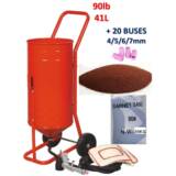Sableuse Aérogommeuse mobile sur Roulettes 56,70L 90lb 41kg + 20 Buses + Sac 20kg d&#039;Abrasif Garnet 80A+ Mesh