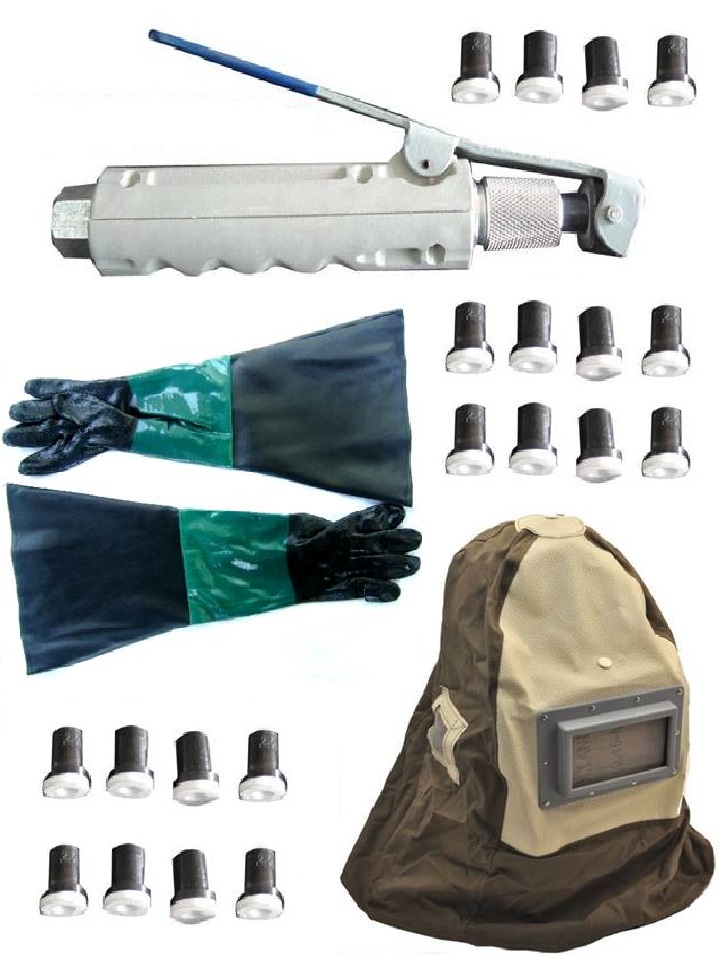 pistolet gachette de sablage pour sableuse mobile + 20 buses + 1 paire de gants + 1 masque
