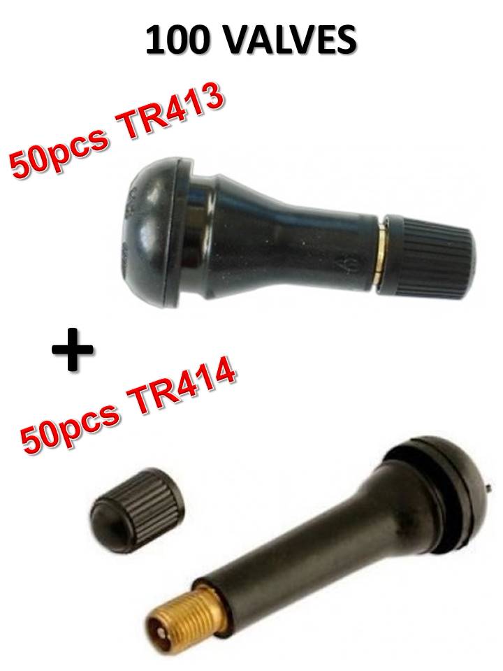 lot de 100 valves tr413 (50) et tr414 (50) pour pneumatiques tubeless voiture