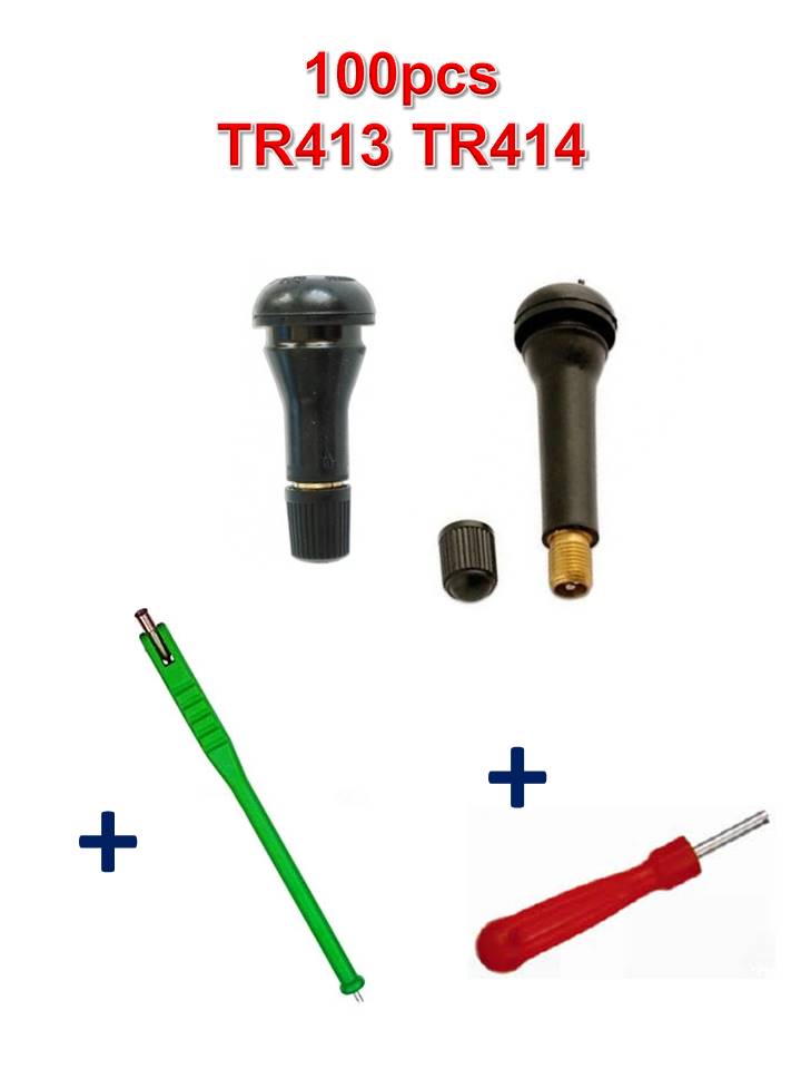 kit 100 valves tr413 et tr414 + tire valve + démonte obus