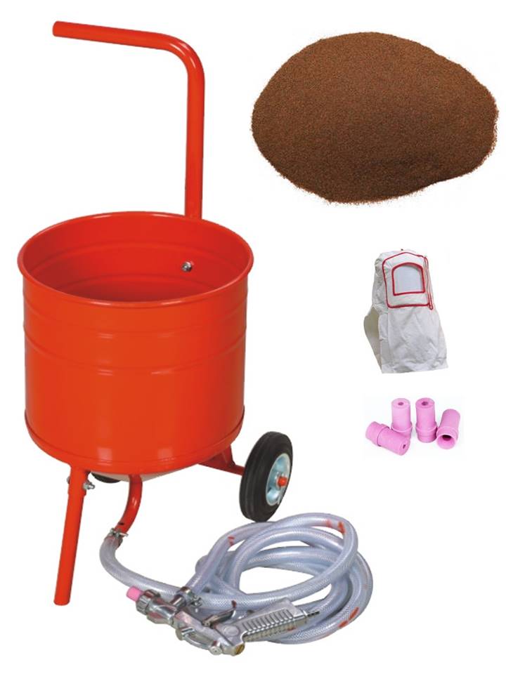sableuse mobile sur roulettes 50lb 23kg + sac 20 kg d'abrasif garnet mesh 120a+