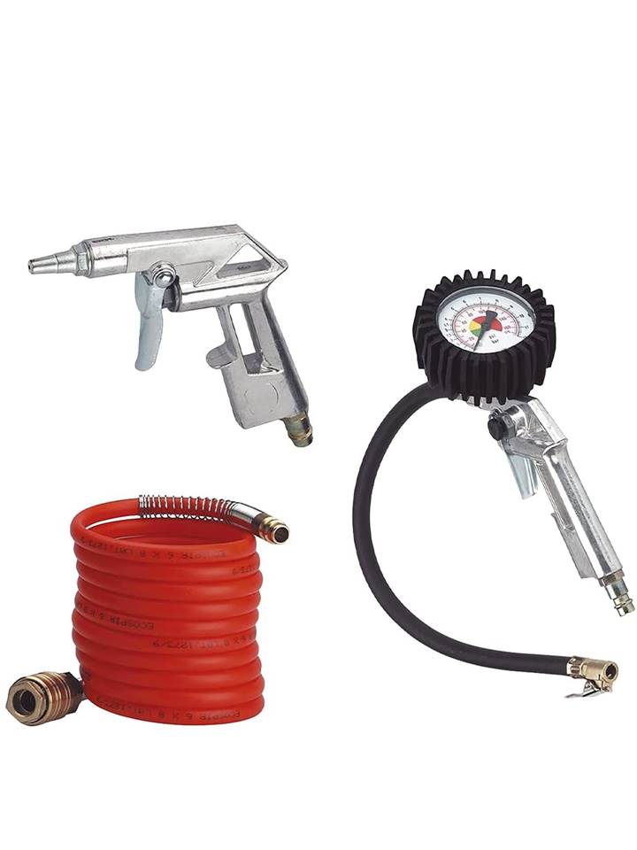 kit 3 accessoires : soufflette, manomètre gonfleur, tuyau de rallonge