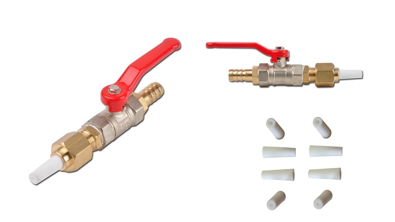robinet vanne porte-buse 3/8" pour appareils de sablage sableuse + 8 buses céramique blanches