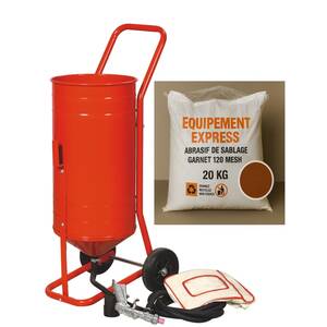 Sableuse Aérogommeuse mobile sur Roulettes 56,70L 90lb 41kg + Sac 20kg Abrasif Garnet 120A+